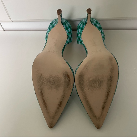 J. Crew Elsie d’Orsay Gingham Leather Heels, Blue/Green. Size 8, Made in Italy - Picture 8 of 9
